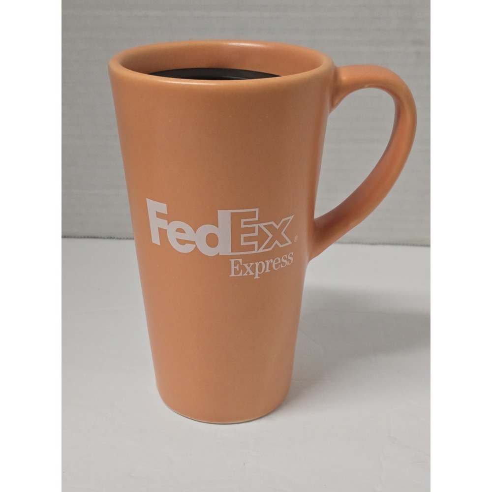 FedEx Orange 20 Fl. Oz Mug With Lid Ceramic Drink Cup Travel Coffee